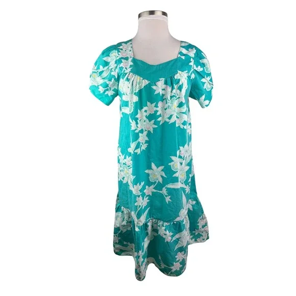 Vtg Royal Creations Hawaii Floral Orchid Ruffle Hem Dress Muumuu Women's Large - Picture 2 of 16